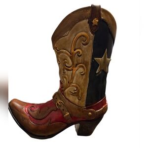 Vtg Ceramic Cowboy Boot Vase Approx 10"